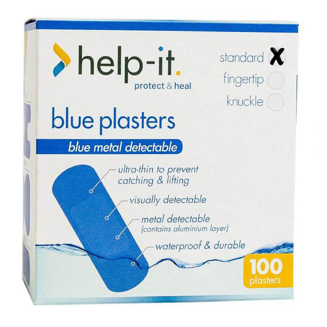 Help-It Blue Metal Detectable Plasters 100 Standard BD326