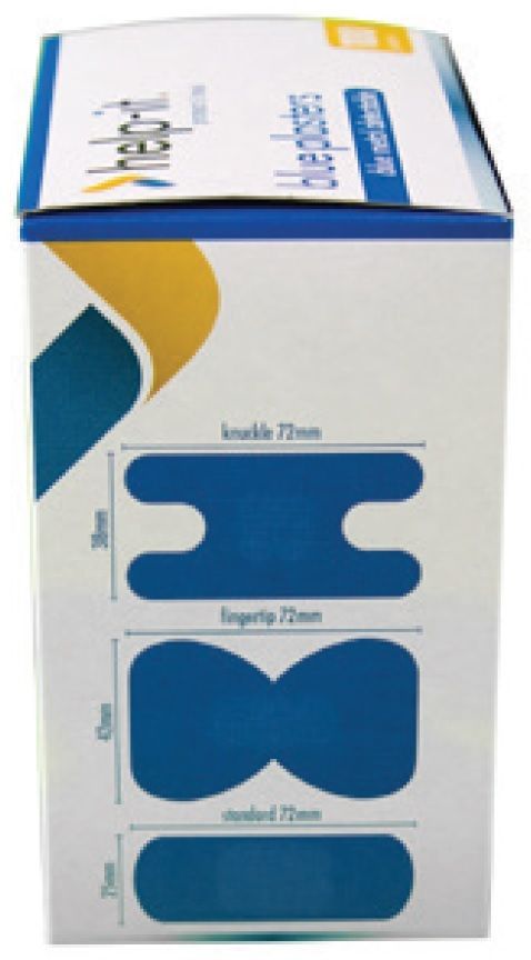 Help-It Blue Metal Detectable Knuckle Plasters Box 100