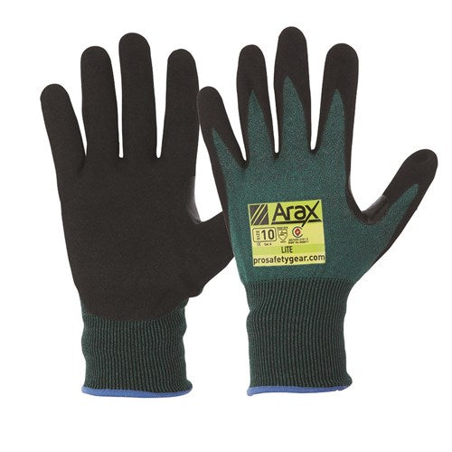 ARAX Cut Resistant Lite - Green Nitrile Sand Dip Palm AGND