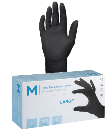Nitrile Disposable Gloves - Black - Powder Free