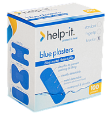 Help-It Blue Metal Detectable Knuckle Plasters Box 100